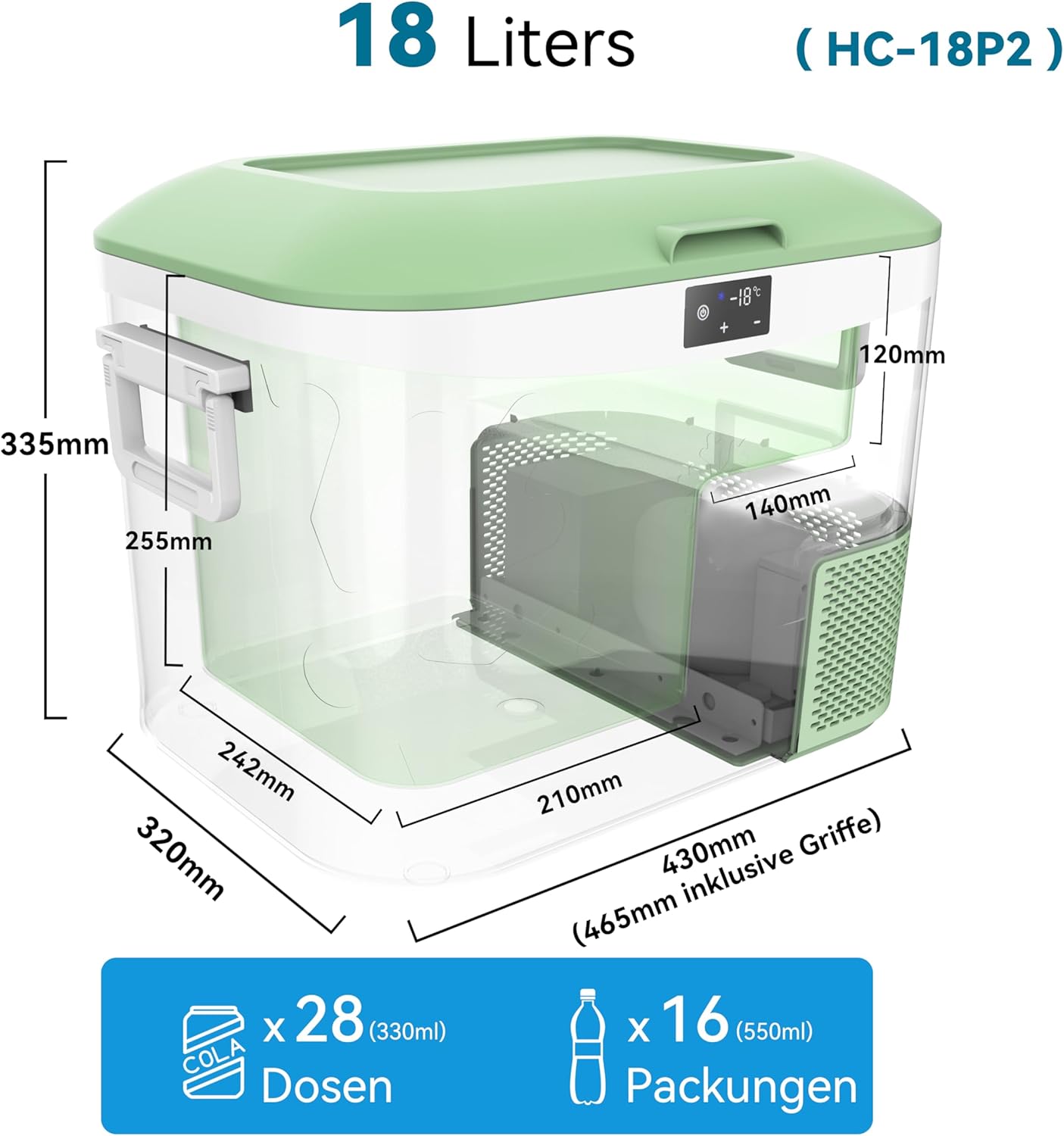 BINGI - glacière électrique 18L - rapide, -18°C, 12V/24V/220V