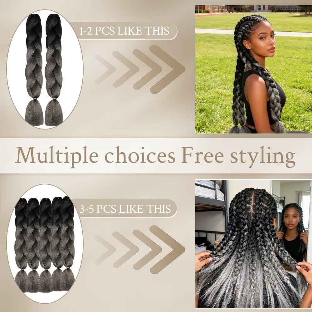 ShowJarlly - Ombre Tresse Jumbo 24'' 500g - Synthétique, Noir/Gris Foncé