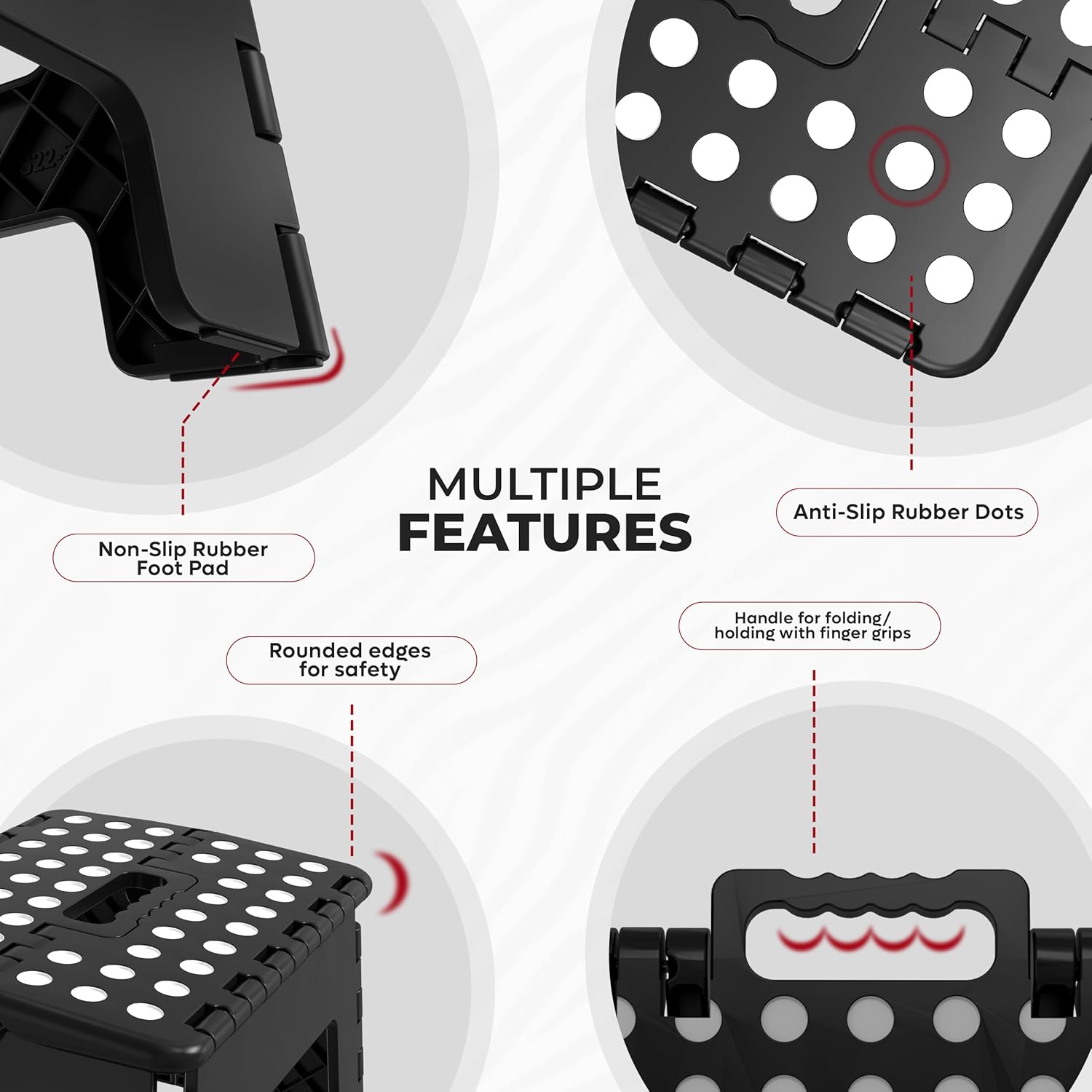 Utopia Home - Tabouret pliant 23 cm - portable, antidérapant, poignée, charge 272 kg