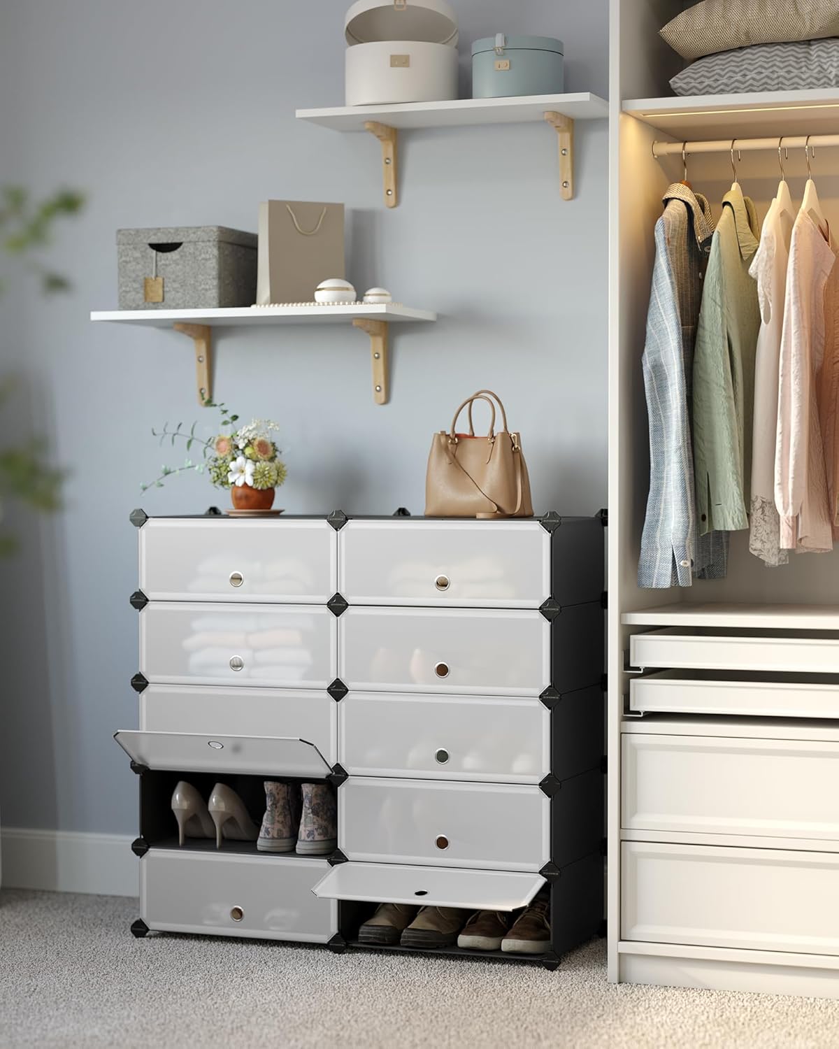 SONGMICS - meuble à chaussures modulable 10 compartiments, env. 60x30x180 cm, capacité 20 paires, noir, LPC10HV1