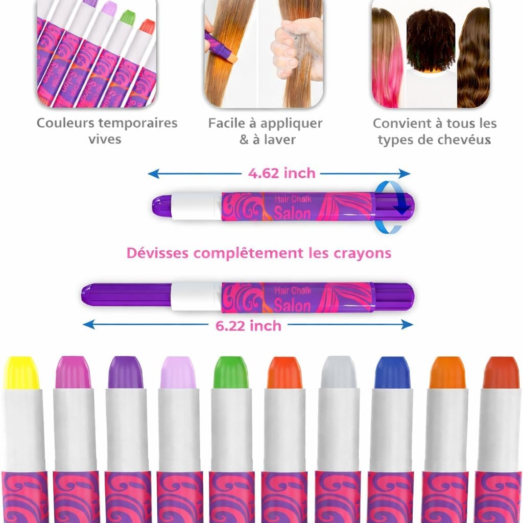Desire Deluxe - Craies cheveux filles - 10 pièces - colorées, lavables, non toxiques