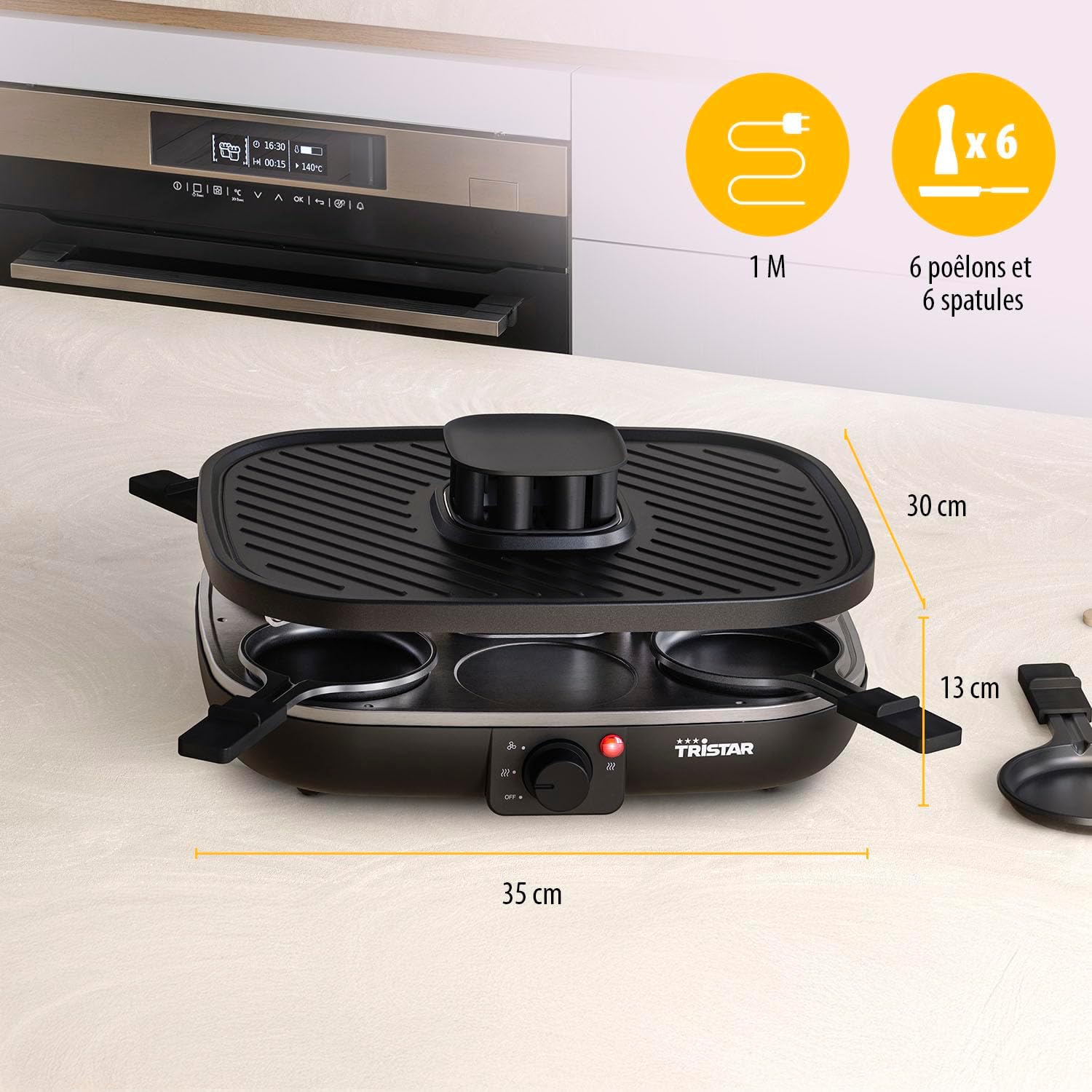 Tristar - Raclette 6 personnes - 1100W, filtration air, sans odeurs, antiadhésif, RA-2760