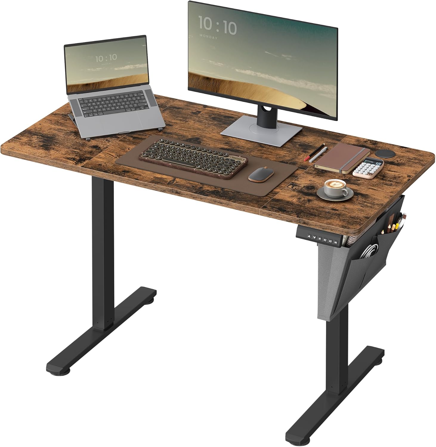 SONGMICS - bureau électrique réglable - 120x60 cm - 4 mémoires, assis-debout, marron rustique LSD132K01