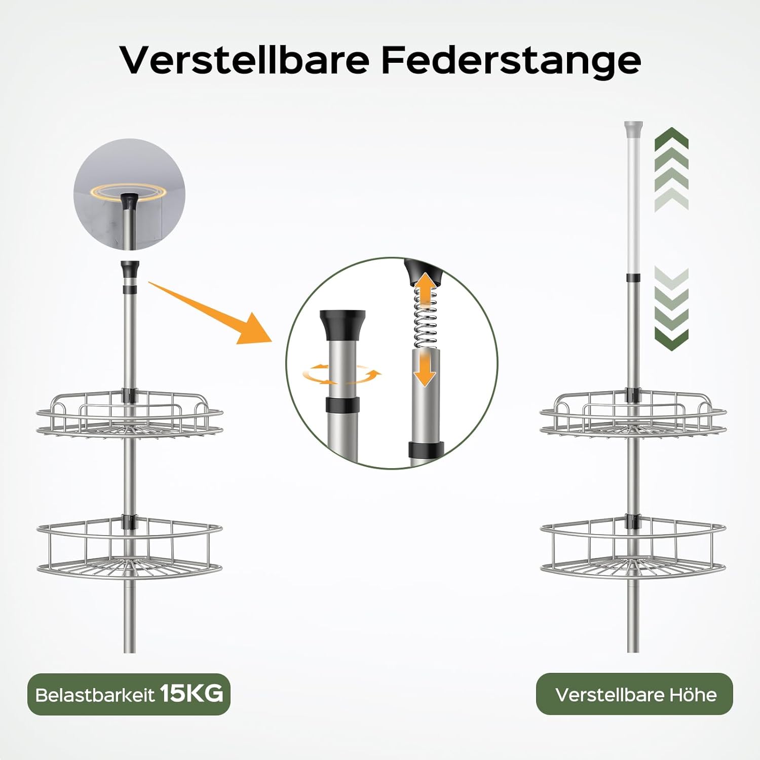 HAMITOR - Etagère douche télescopique, 121-314cm, 4 niveaux, métal, sans perçage