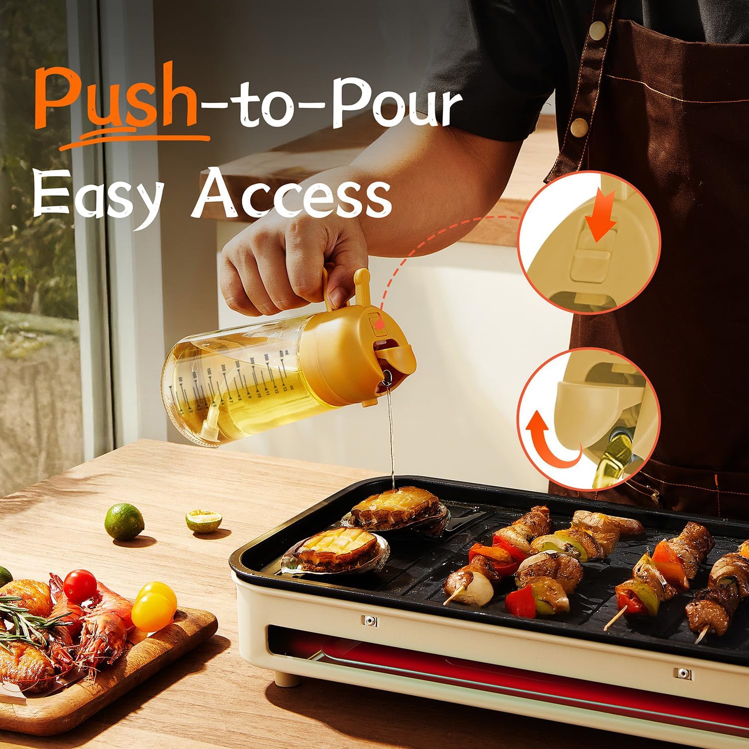 TrendPlain - spray huile cuisine 470ml - vaporisateur 2-en-1, accessoire jaune