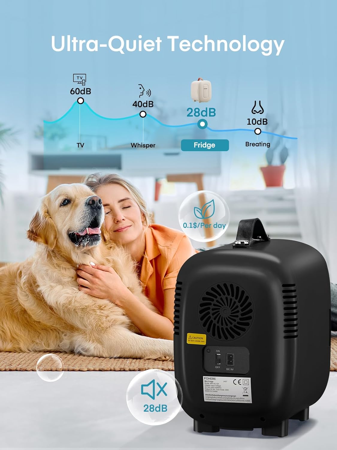 Mini frigo chambre 5L, USB/AC/DC, 6 canettes, portable, silencieux