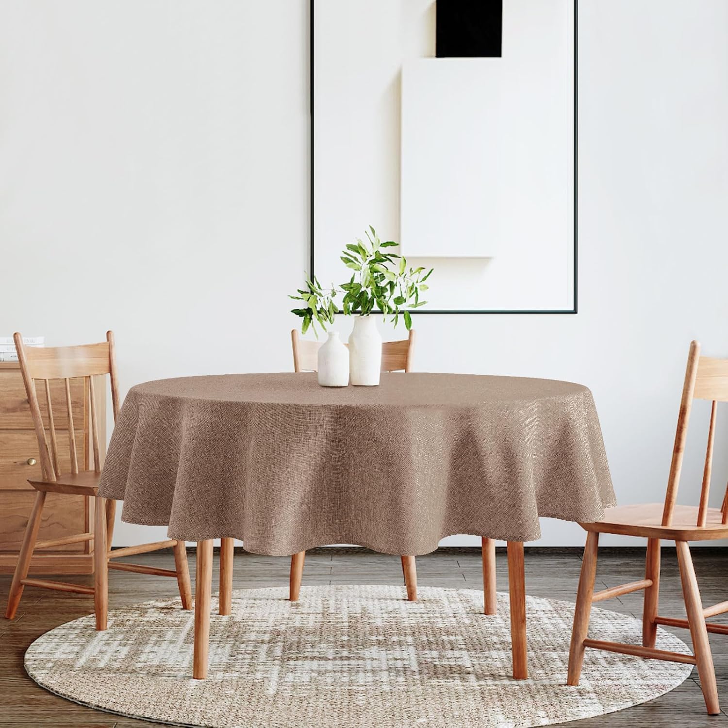 DWCN - nappe ronde effet lin 160 cm, imperméable, lavable, kaki DWCN