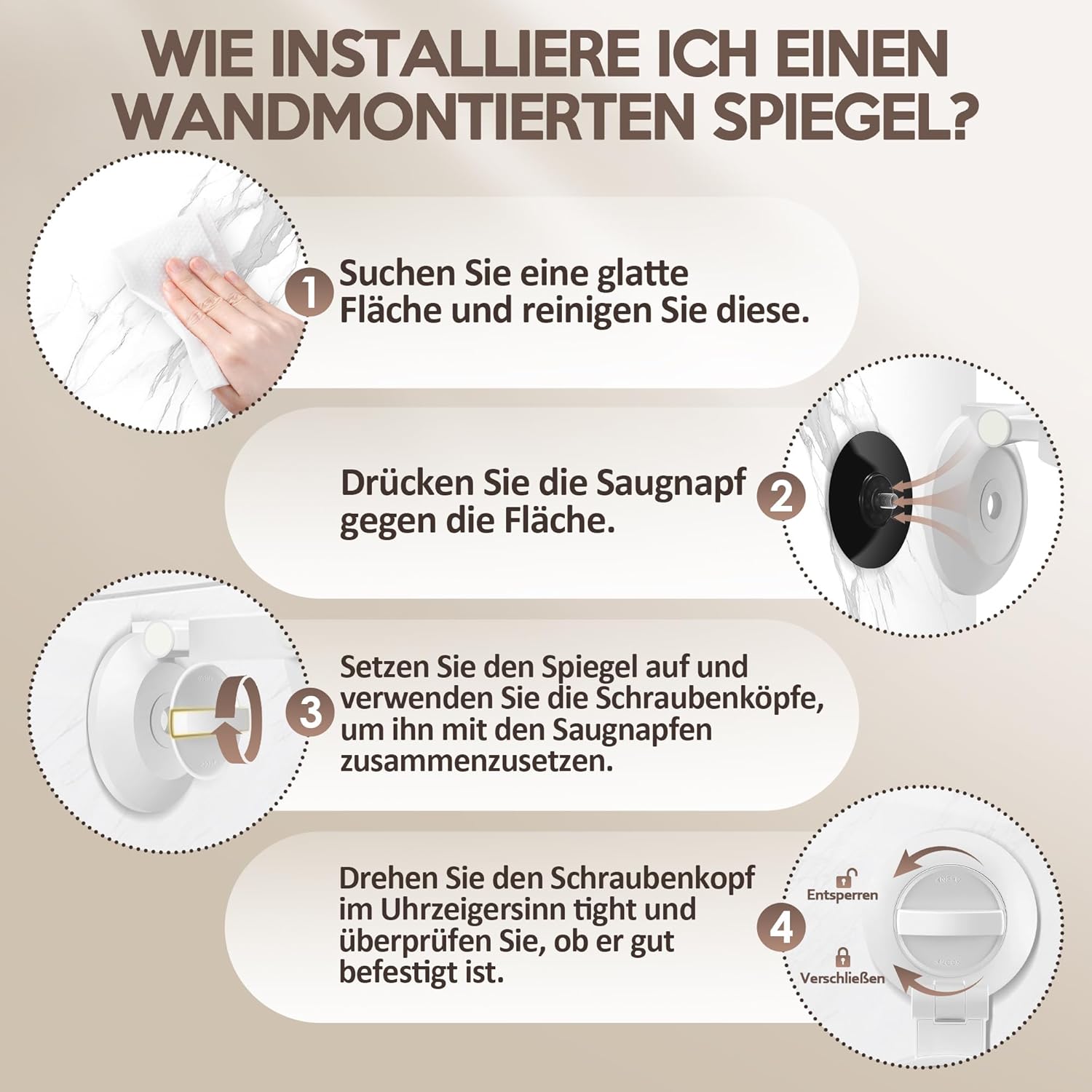 Miroir grossissant double face, ventouse, éclairage 3 modes, 30 compartiments