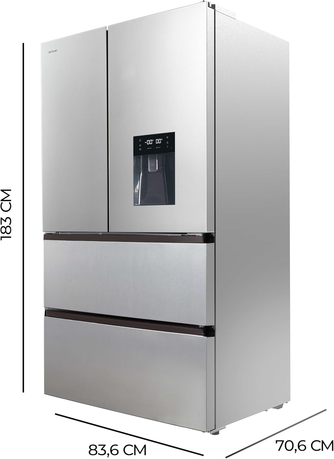 Cecotec - Bolero CoolMarket FD Series - 183x84cm - 510L, Inox, NoFrost, Distributeur d'eau - FD510WD