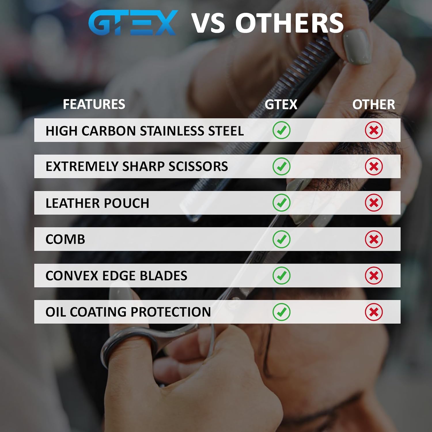 GTEX - Ciseaux coiffure professionnels - 6,5 pouces - acier inox haute teneur en carbone, kit hommes femmes