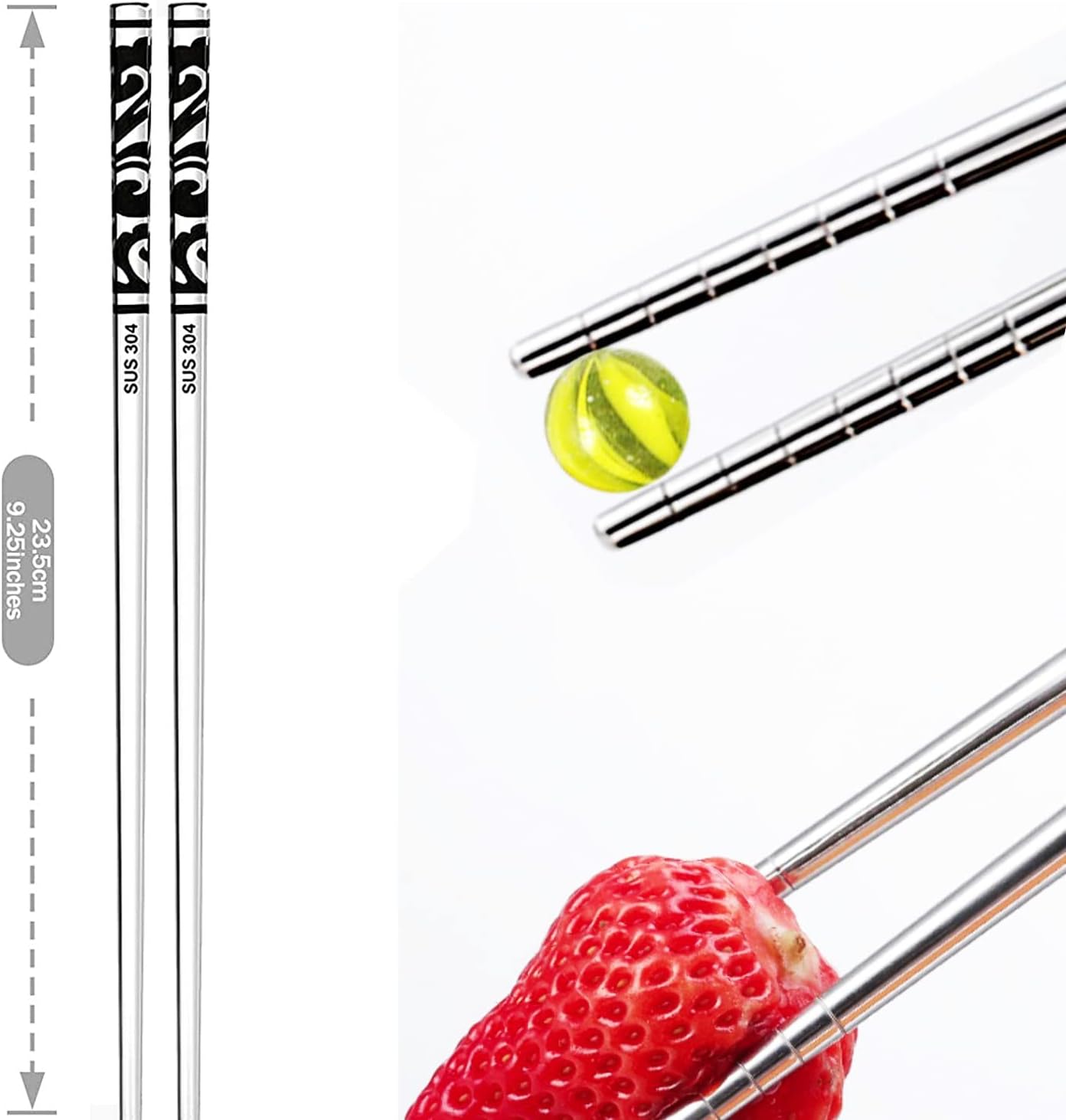 Baguettes réutilisables - acier inox, gravure laser, lot 5 paires, coffret cadeau