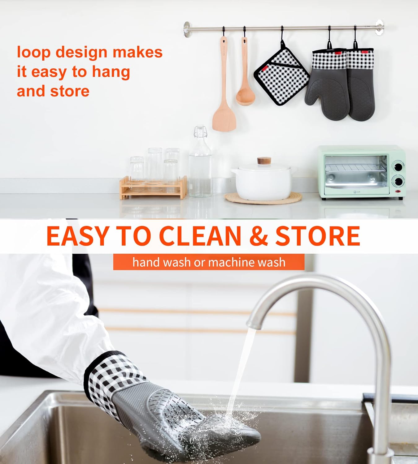 Ankway - gants et maniques cuisine - coton doux imperméable - longs, épais, antidérapants