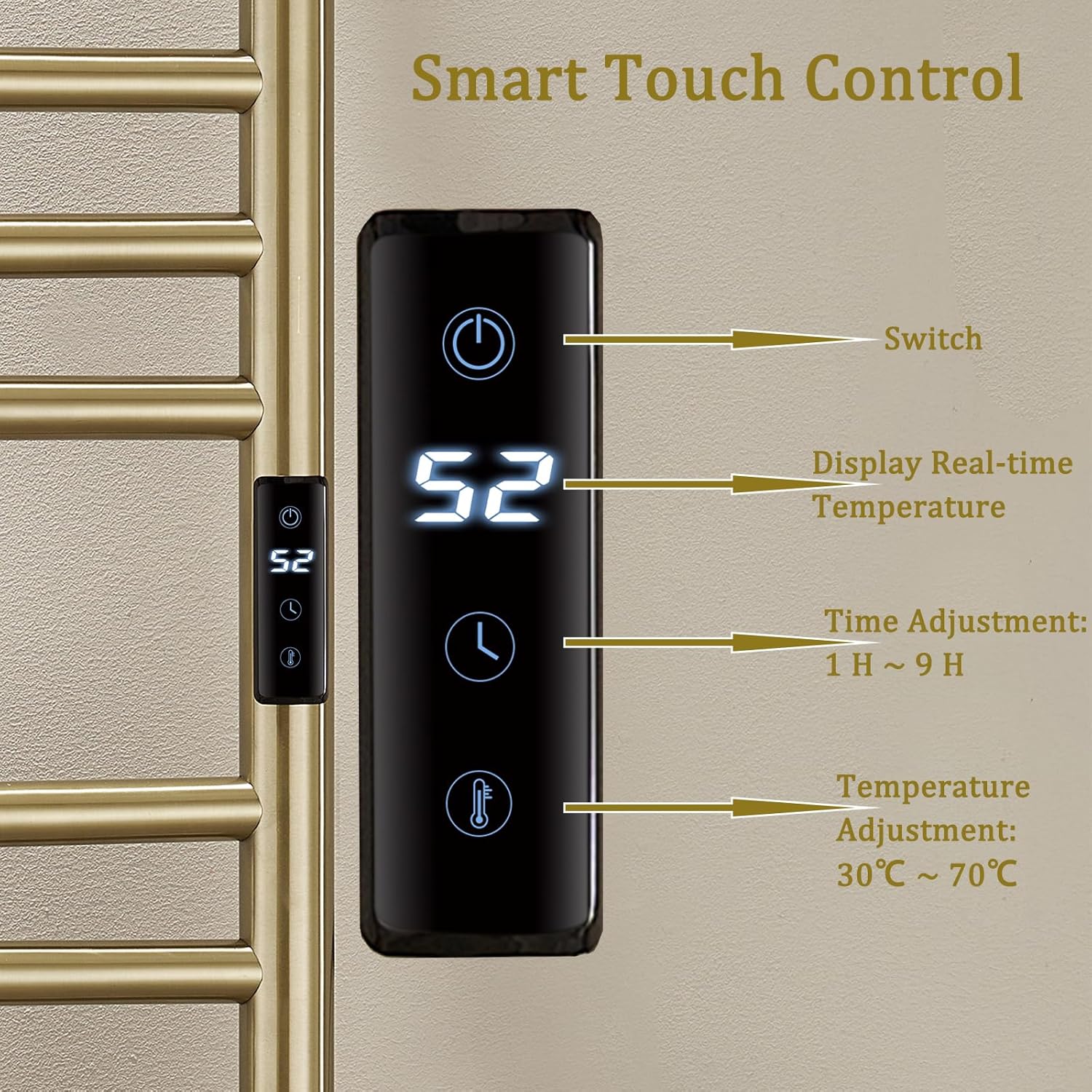 ESOP - sèche-serviette électrique série Or Brossé, 110x60 cm, WiFi, LED, 15 barres, 185W - ESOPSP11060