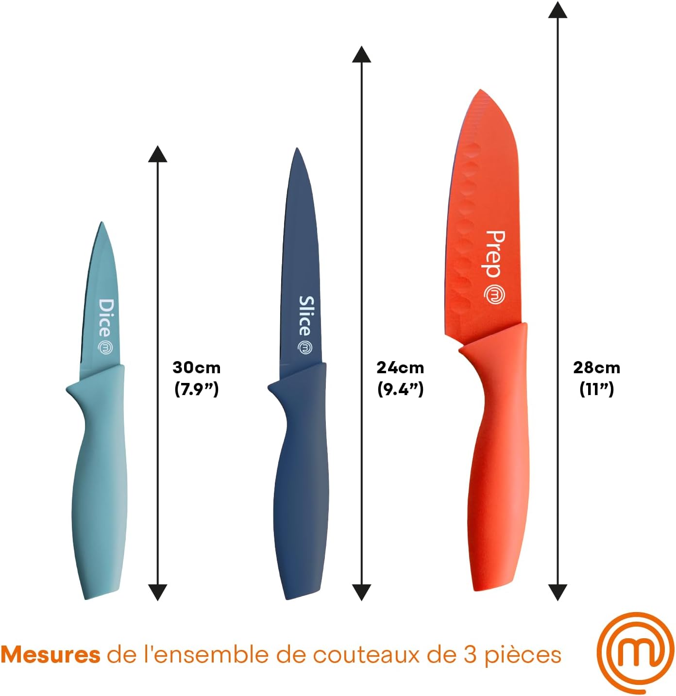 MasterChef - Set de couteaux cuisine 3 pièces - inox, revêtement antiadhésif, manches ergonomiques