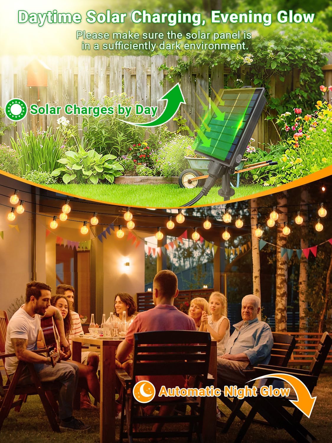 Guirlande Solaire Extérieure - 15m - 21 ampoules G40, 8 modes, IP44