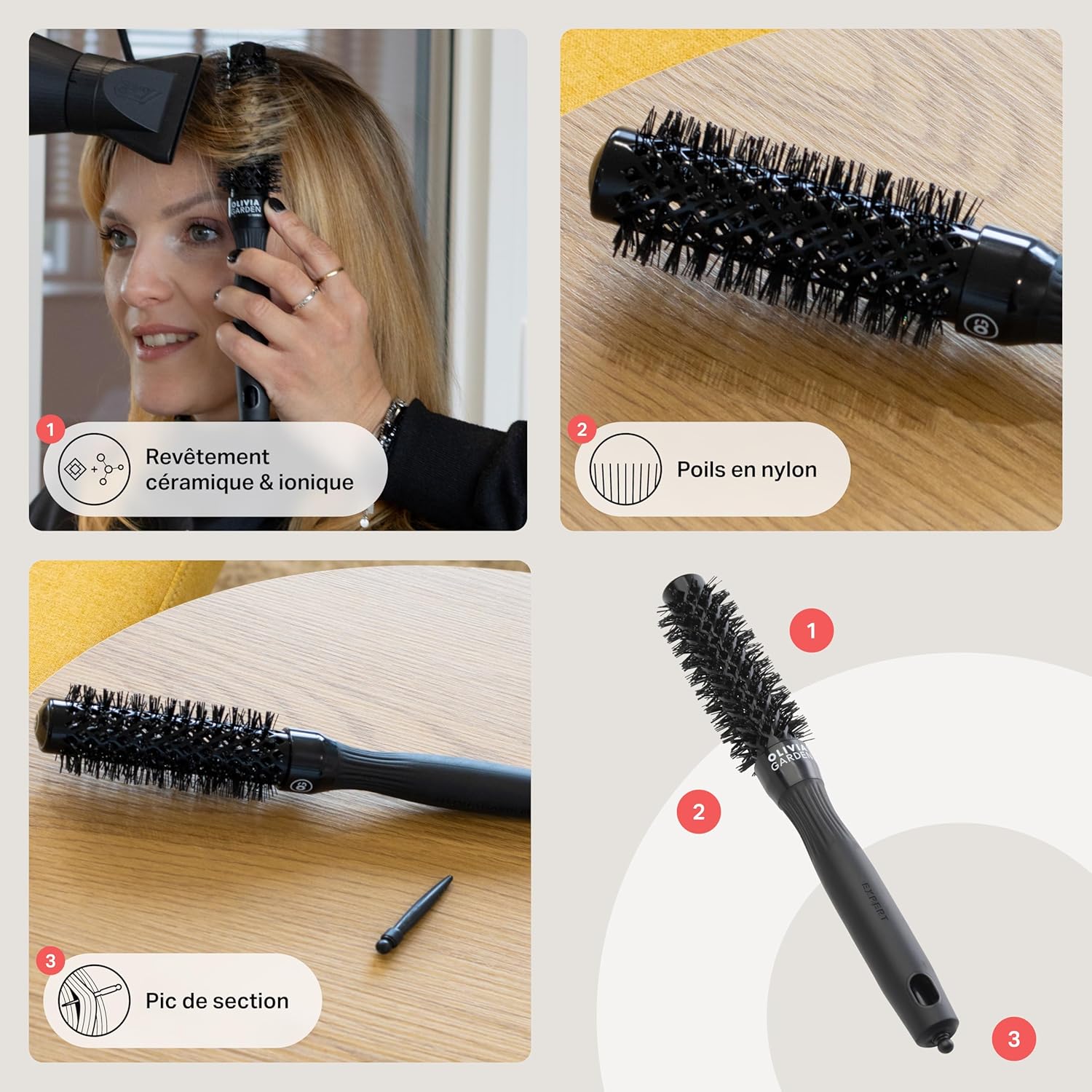 Olivia Garden - Expert Blowout Shine - brosse ronde céramique 33mm - antistatique, effet brillant