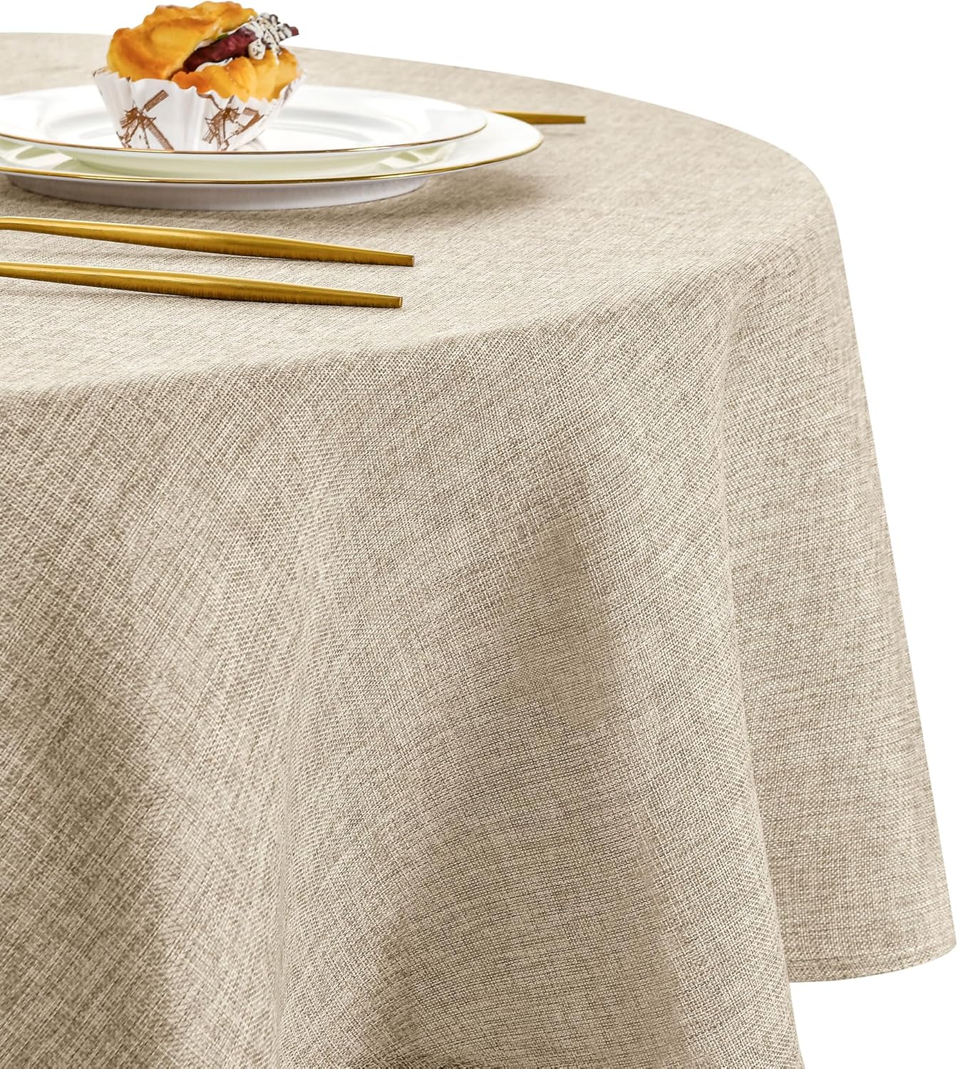 DWCN - nappe ronde effet lin - 180 cm - lavable, imperméable, beige DWCN