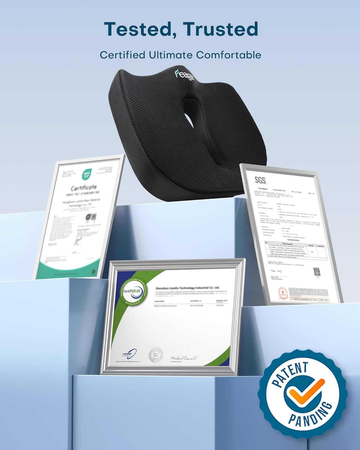 Feagar - Coussin Coccyx Série XXL - 51x46x12 cm - Mémoire de forme, ergonomique