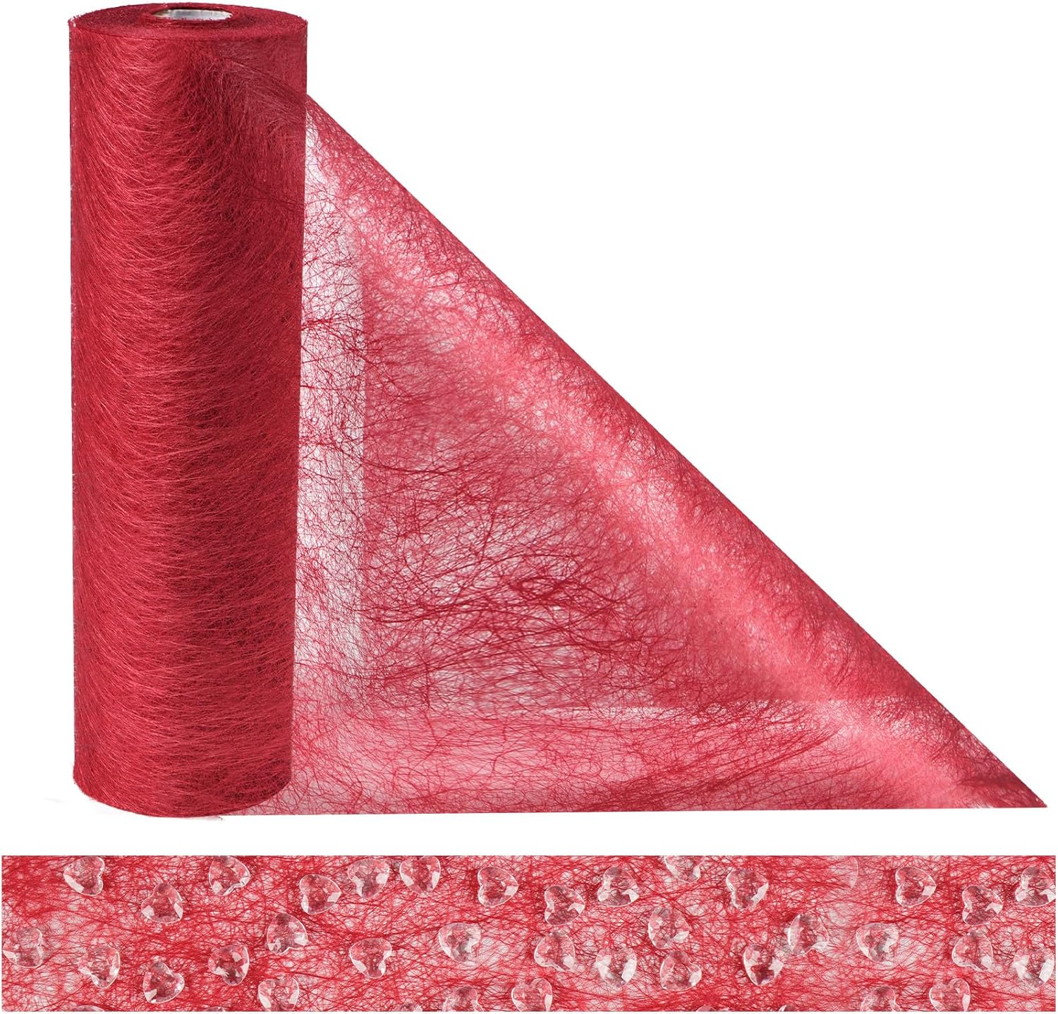 Chemin de table - non tissé, rouge, 23x300cm - 150 cœurs, réutilisable, fête/mariage