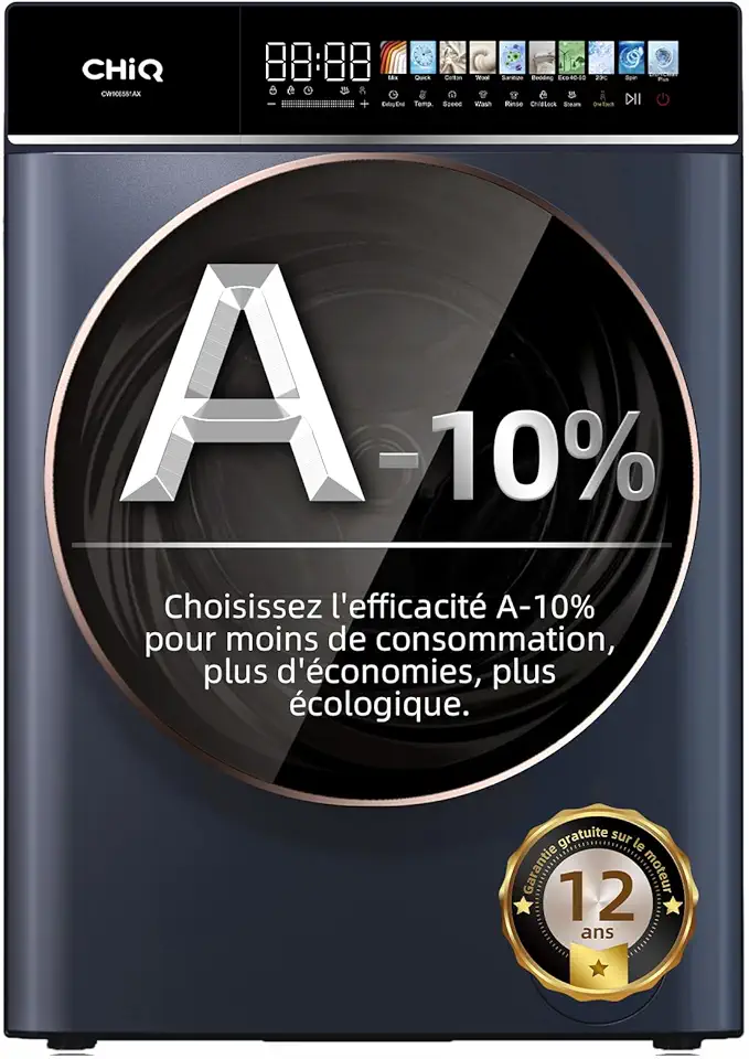 CHiQ - Lave-linge 10 kg, classe A, Inverter, vapeur, 1400 tr/min - CW106581AX