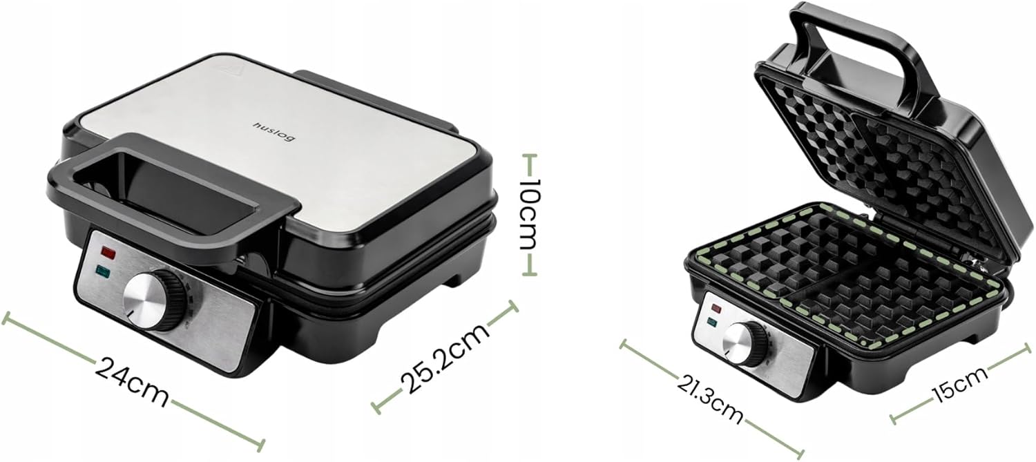 Gaufrier - 1200W, 2 plaques, temp. réglable, compact, poignée froide