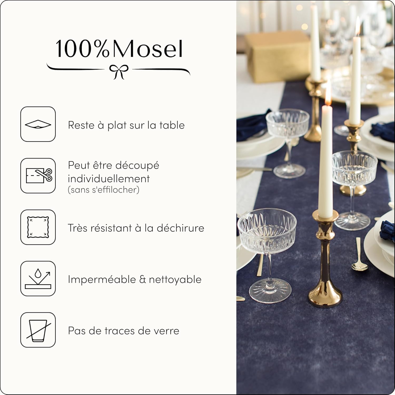 100%Mosel - Chemin de table non-tissé 30x250cm - bleu foncé, déco occasions spéciales