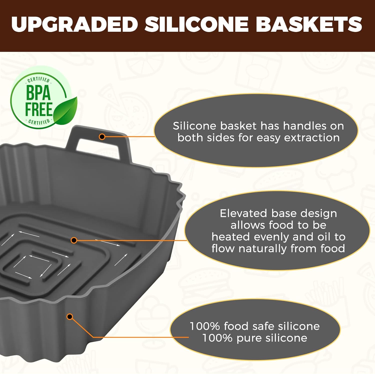 Accessoires friteuse air chaud - silicone - 3 pièces - réutilisable, compatible Ninja Cosori Tefal Moulinex