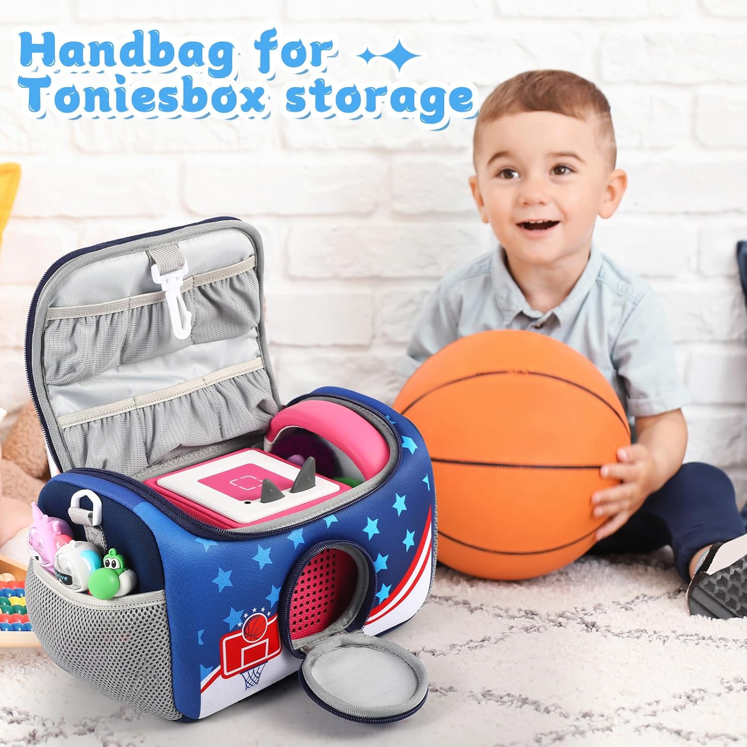 Étui de transport - kit Toniebox 1&2 - rangement figurines, accessoires - bleu, compact