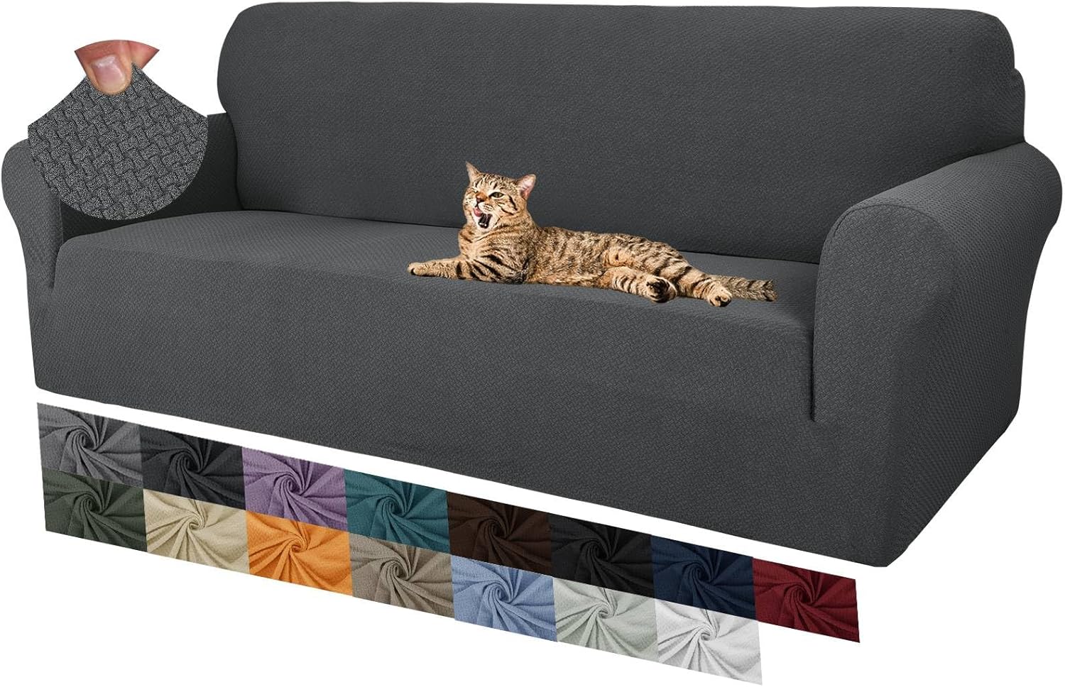 MAXIJIN - Jacquard série - 3 places - Housse canapé extensible, antidérapante, gris foncé, animaux