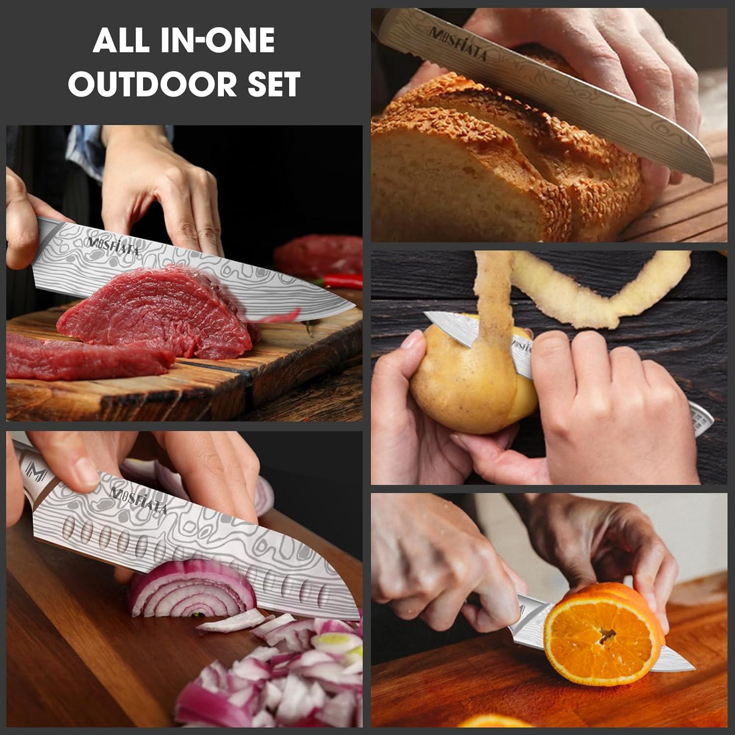 MOSFiATA - Lot 12 couteaux chef inox, étui, aiguisoir, sac transport