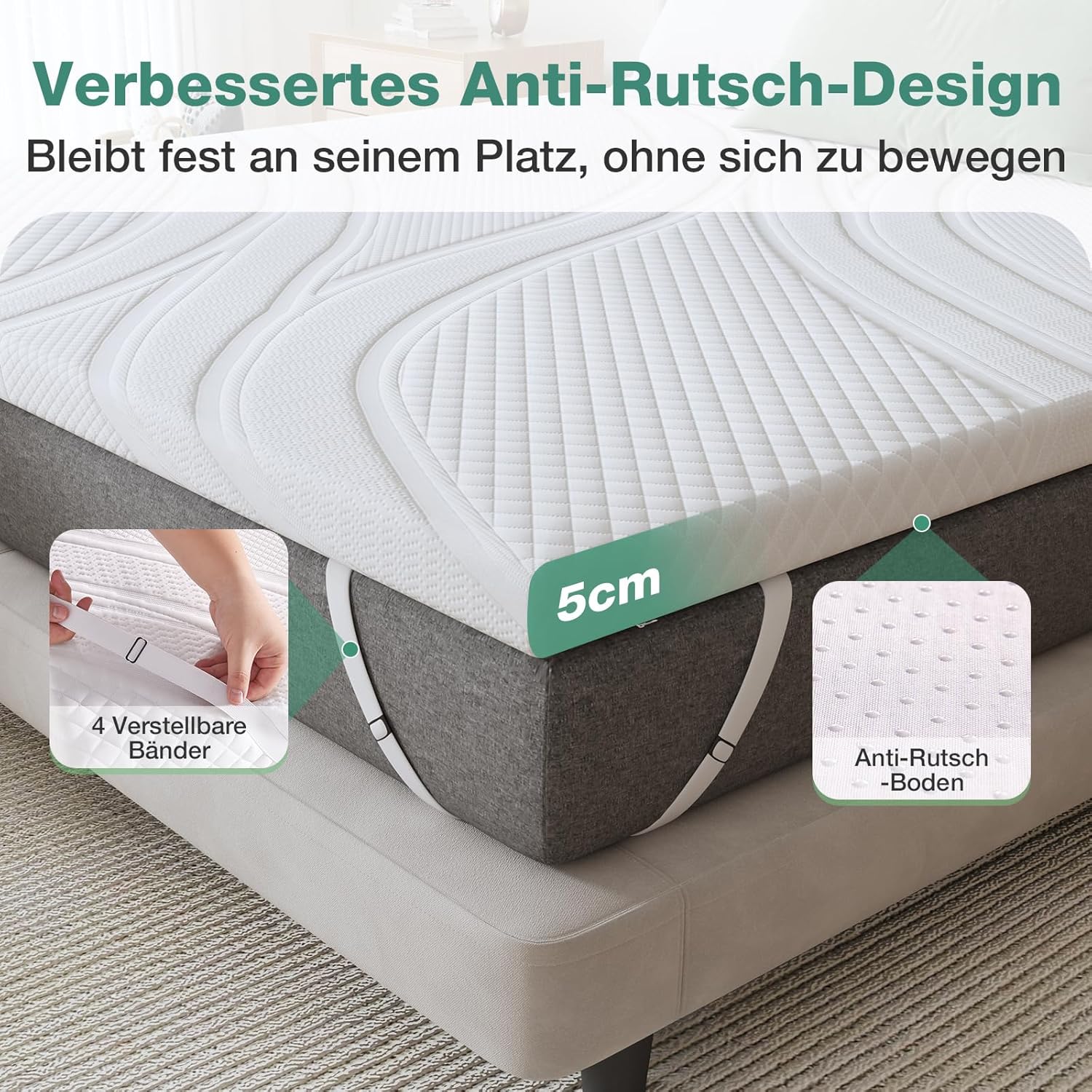Novilla - surmatelas Confort Gel - 150x190 cm - mousse mémoire, doux, antidérapant, lavable