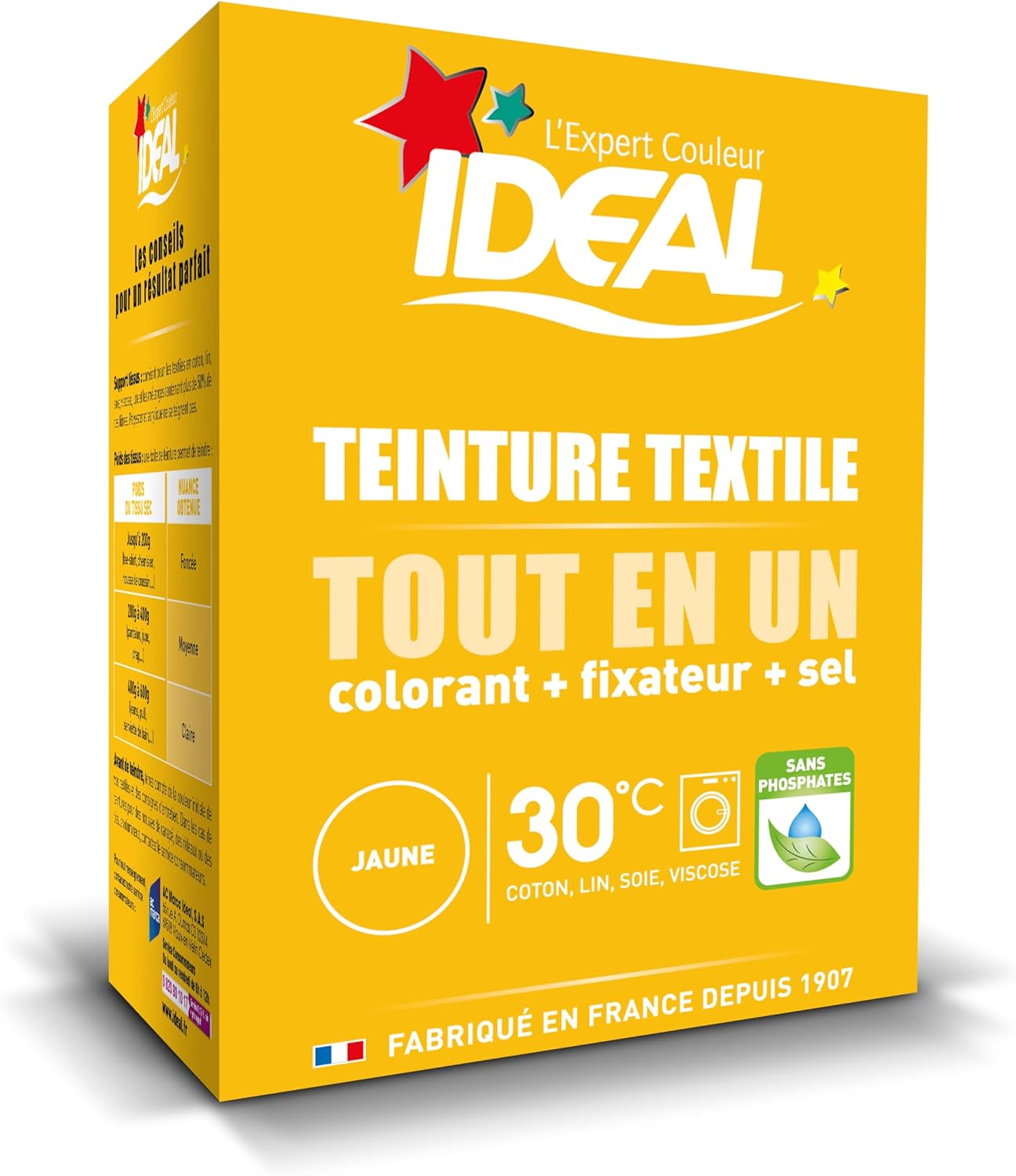 IDEAL - Kit Teinture Mini Jaune 230g - Textiles coton/lin/soie, sel inclus