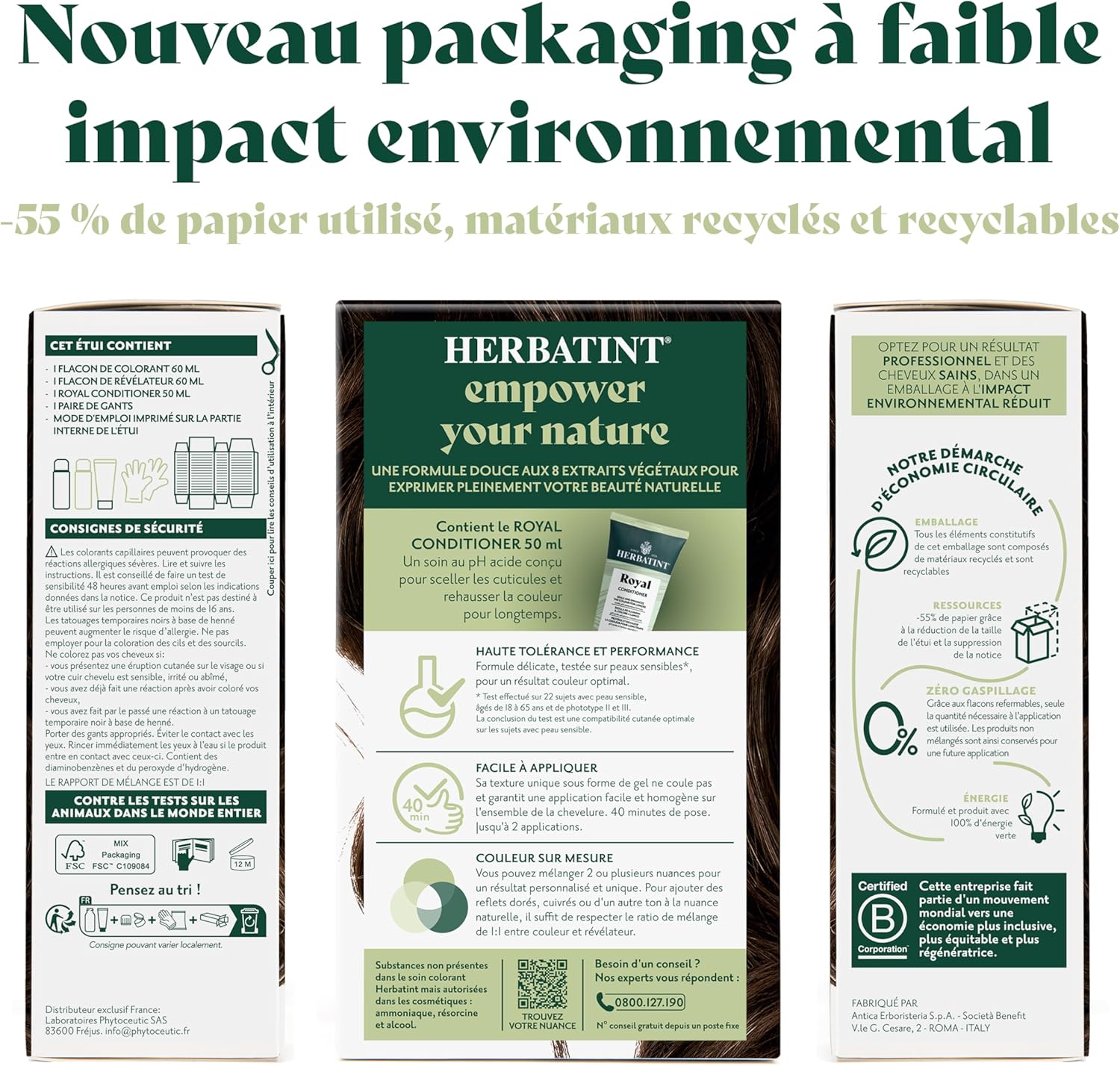 Herbatint - Coloration 4D châtain doré - 170ml - sans ammoniaque, 100% couvrance, extraits bio