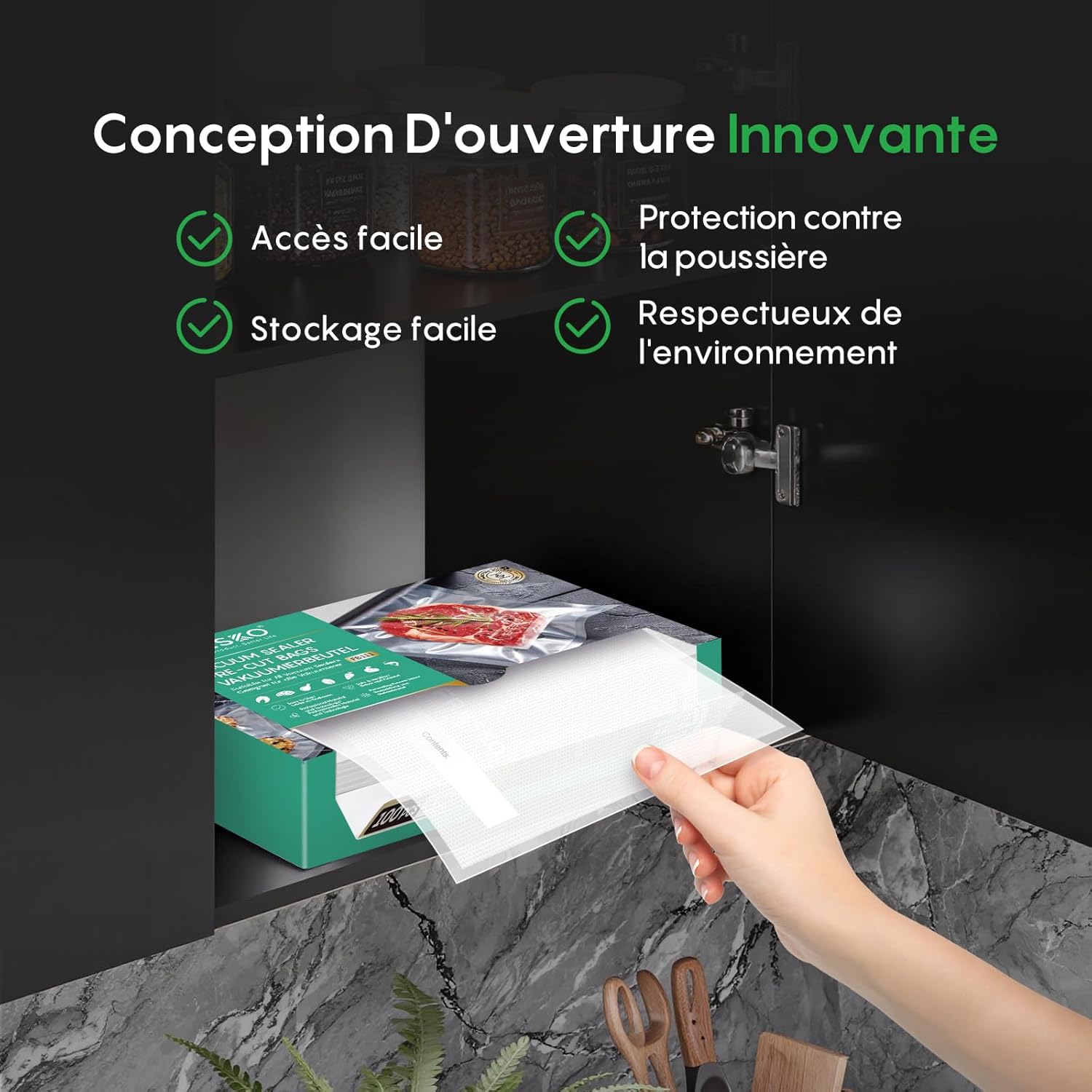 FRESKO - sacs sous vide gaufrés 15x25cm, 100pcs, sans BPA, réutilisables