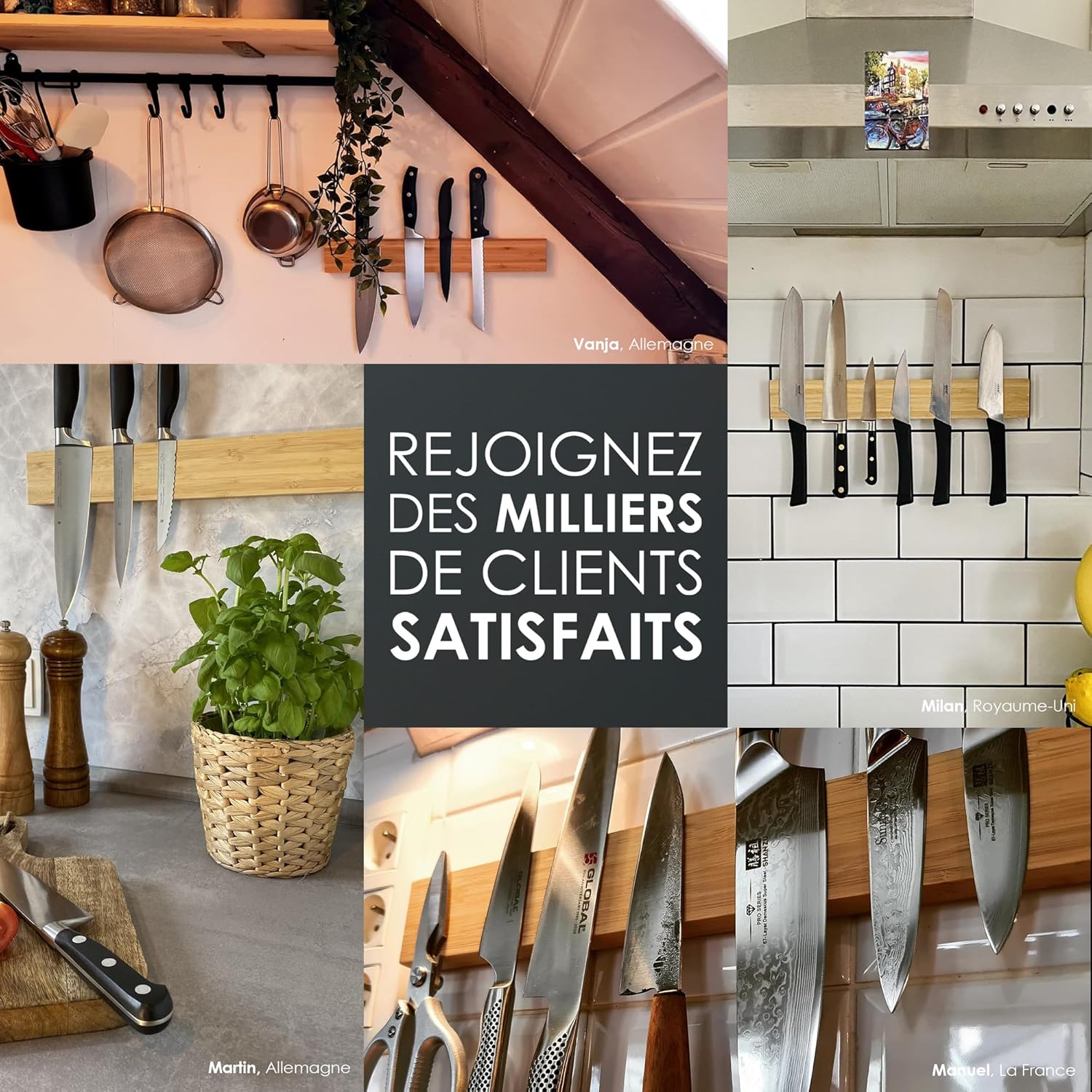 LARHN - Porte-couteaux mural puissant, noyer, 40 cm, aimanté