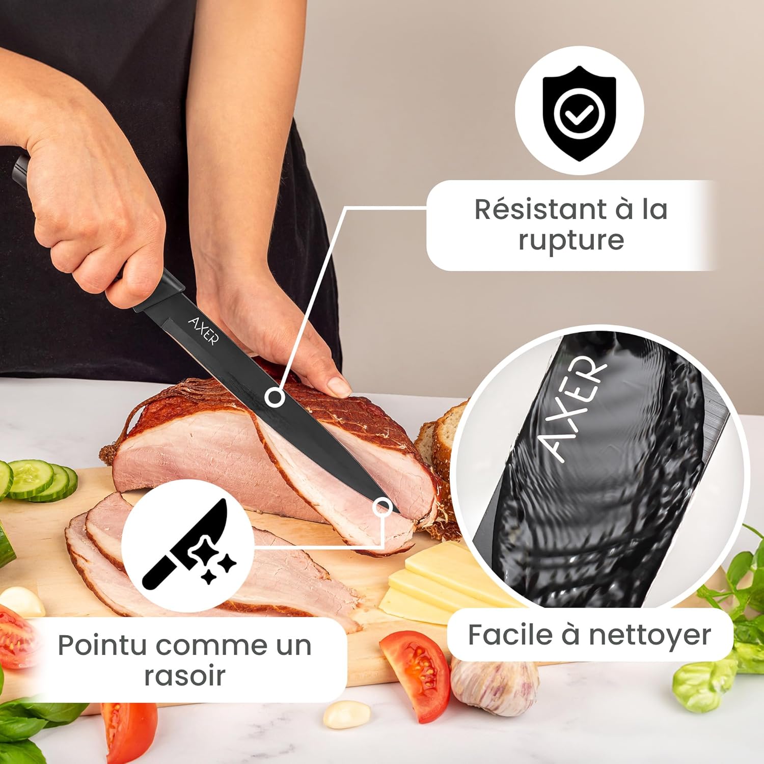 Axer - couteau de cuisine professionnel 20 cm - étui et boîte