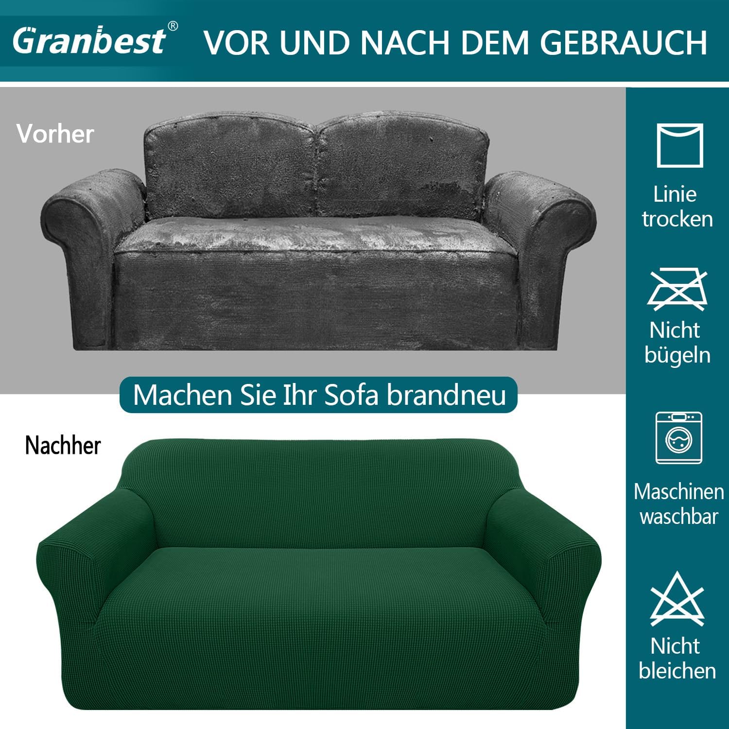 Granbest - Housse canapé jacquard 1 place - protection animaux - vert foncé