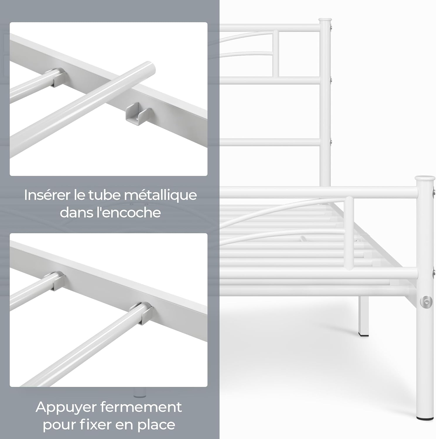 Yaheetech - lit simple métal - 140x200cm - cadre solide blanc