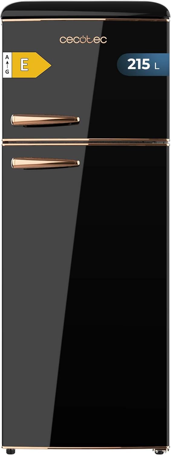 Cecotec - Bolero CoolMarket 2D Origin 215 - 215L, 148x55cm, LED, poignée chromée, étagères verre, noir