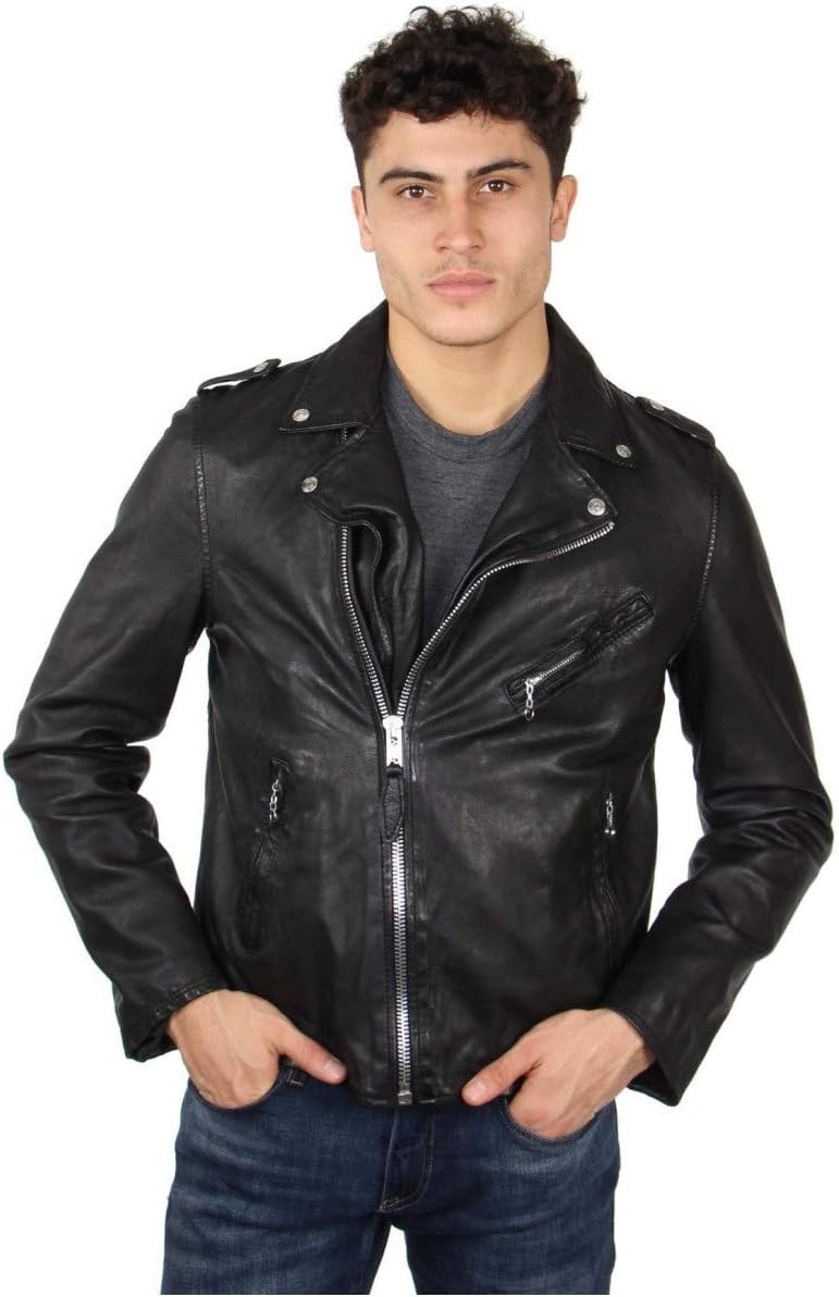 Schott - Perfecto cuir homme - coupe ajustée - noir classique 47534