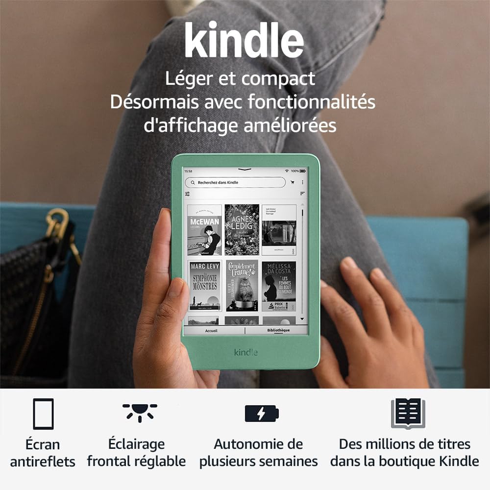 maxiidealz Kindle - Nouvelle génération - compact, léger, écran 16 Go, éclairage réglable, Vert matcha