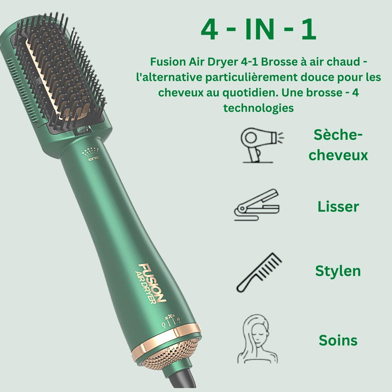 Brosse à air chaud 4 en 1 - séchage, coiffage doux et rapide - Fusion Air Dryer