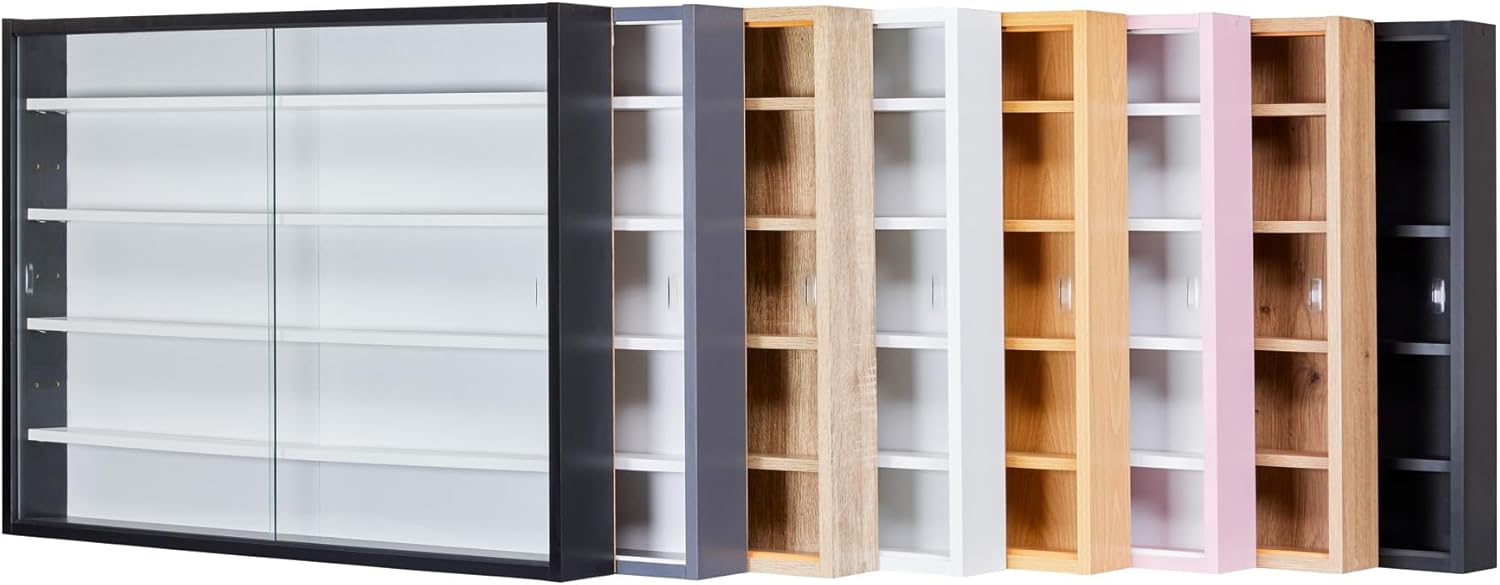 Inter Link - Collecty - 80x60x9.5 cm - vitrine murale 4 étagères, 5 compartiments, MDF gris/blanc