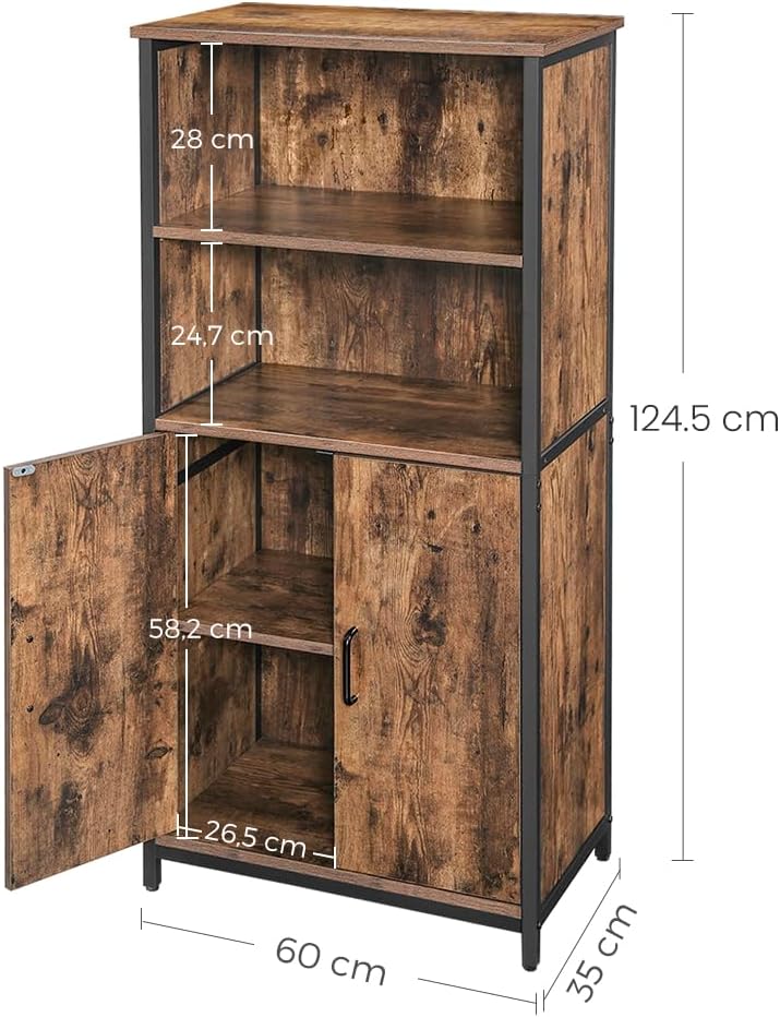 VASAGLE - buffet rangement 2 compartiments, étagères réglables, cadre acier, marron/noir LSC66BX