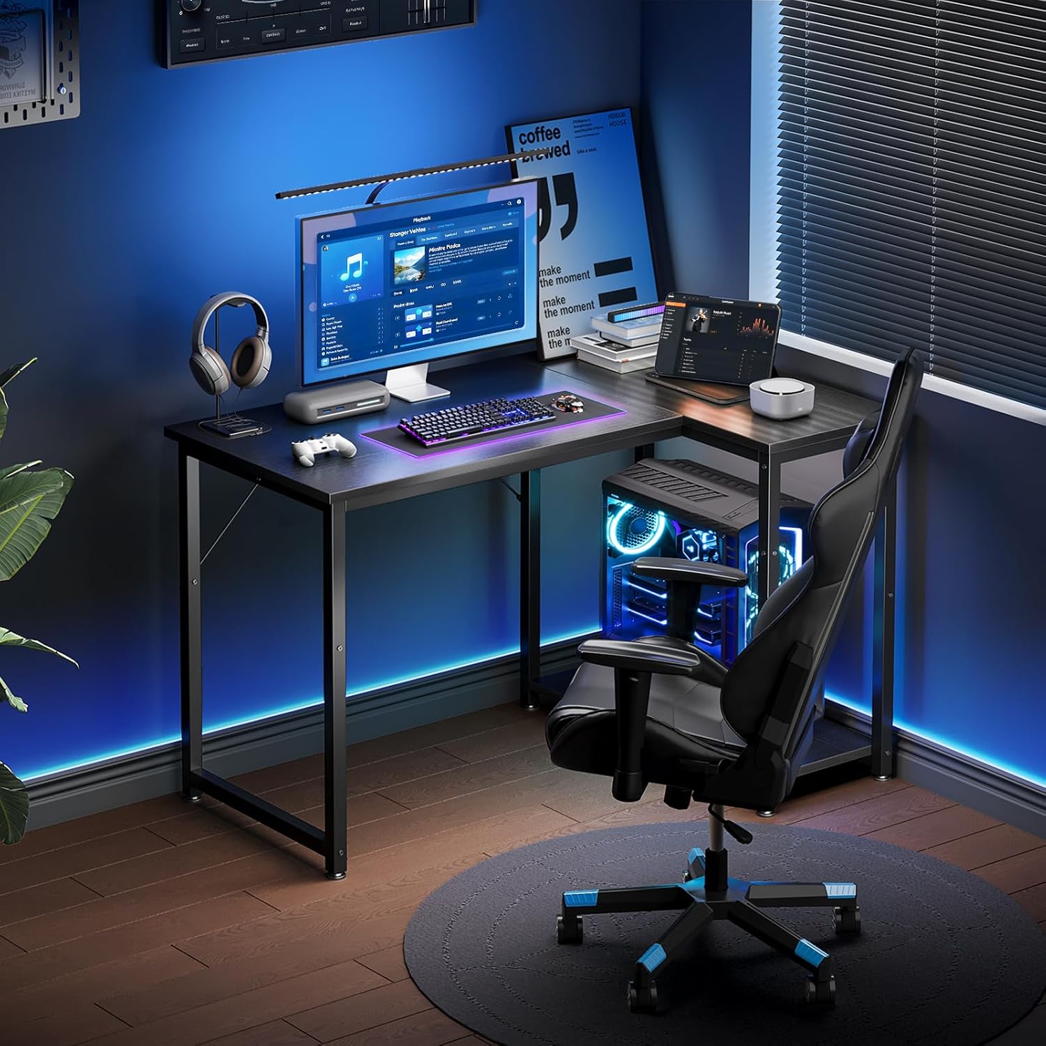 Coleshome - Bureau Gaming série - 100x70cm - bureau d'angle, étagère réversible, compact