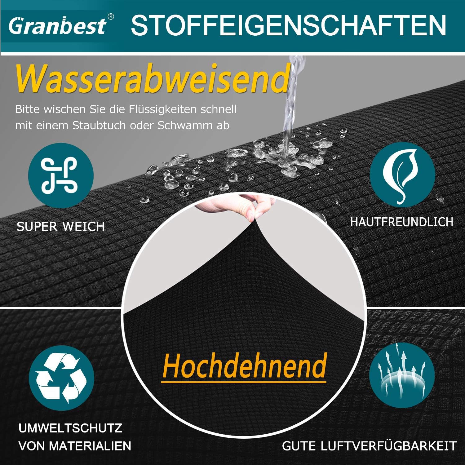 Granbest - housse canapé stretch 1 place - spandex imperméable, mousse antidérapante, coloris noir