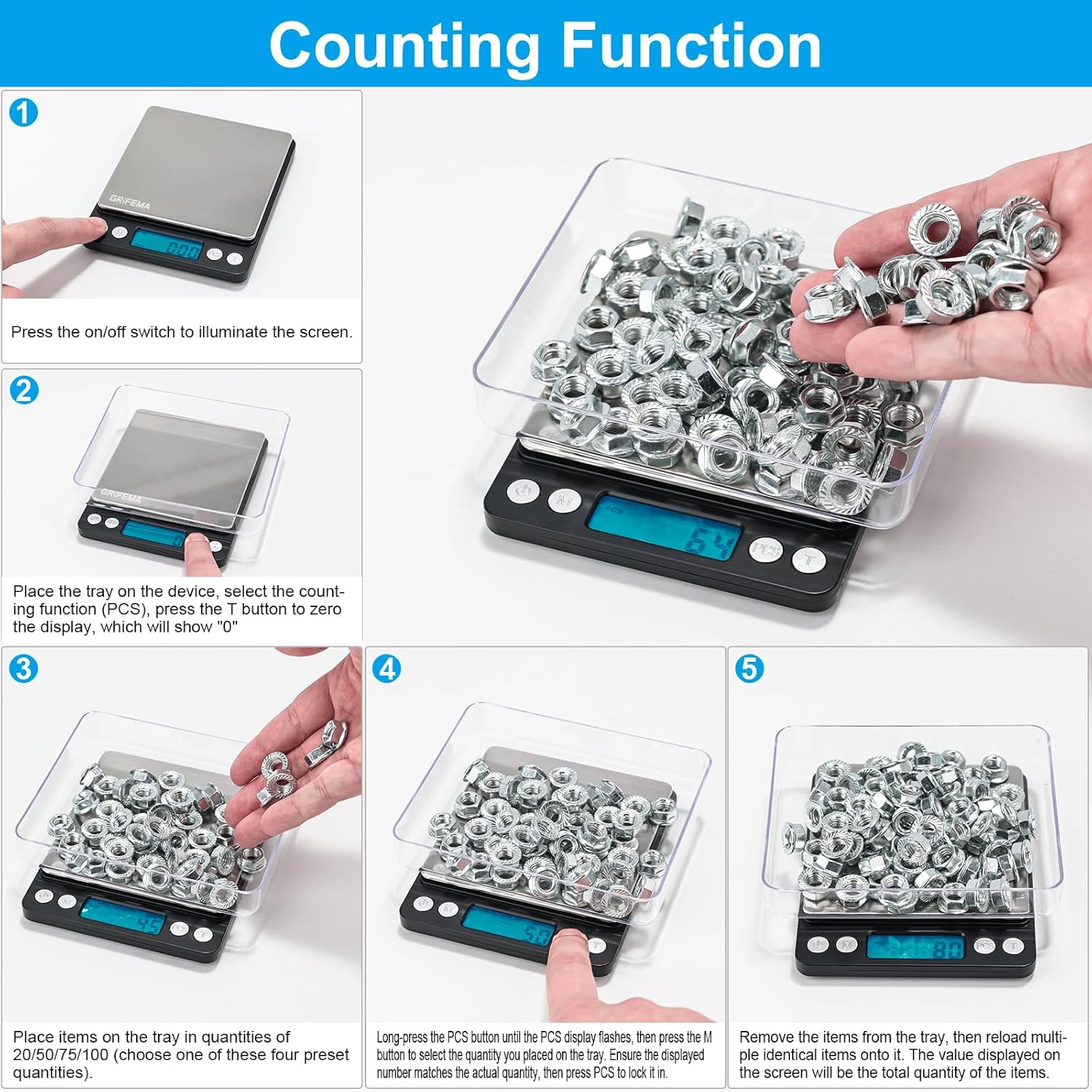 Grifema - GA2003 - 10x10cm - balance cuisine, précision 0,01g, tare, LCD
