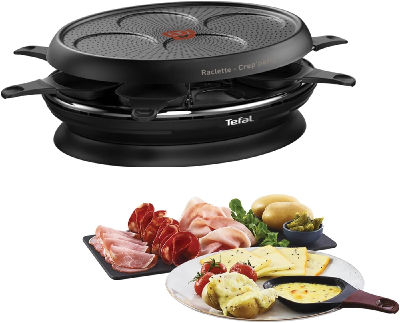 Tefal - raclette Crêp’Party - 1050W, antiadhésif, Thermo-Spot, rangement, RE320812