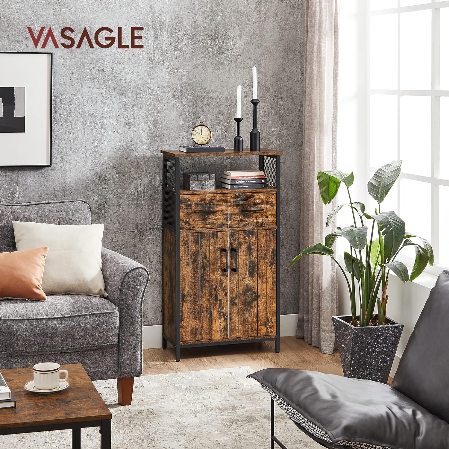 VASAGLE - buffet industriel, acier, tiroir, étagère réglable, 70x30x80 cm, LSC261B01