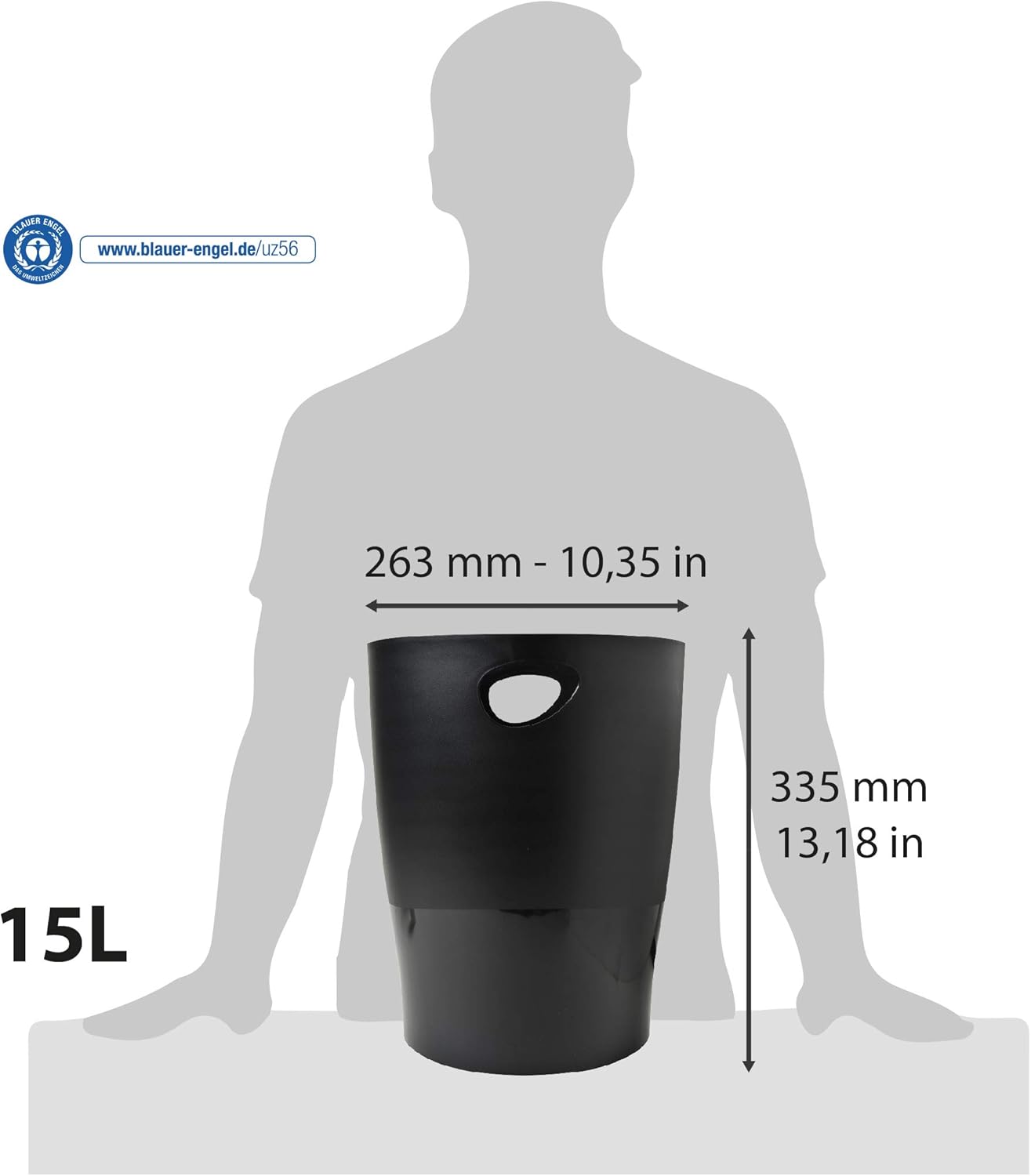 Exacompta - corbeille à papier Ecobin 15L - 26,3x26,3x33,5cm - poignées robustes, opaque noir - 453014D